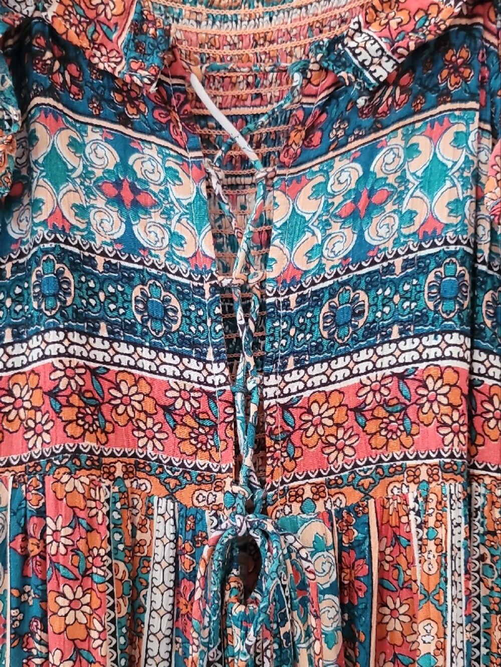 Angie Boho Chic Floral Sundress in Teal, Coral & Indigo - Picture 6 of 13